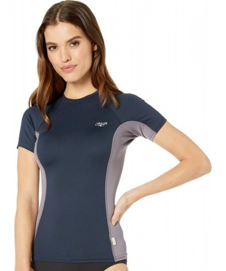 Rash Guards Women's Premium Skins Upf 50+ Short Sleeve Rash Guard - Abyss/Dusk/Abyss - C818HA6XMQ4