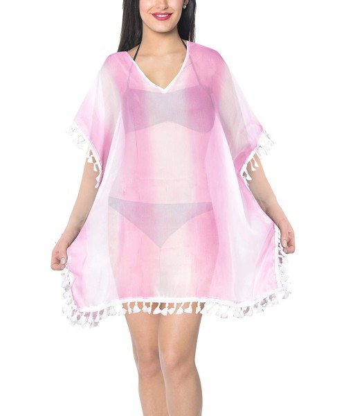 Cover-Ups Women's Plus Size Caftan Bikini Swimwear Cover Ups Dress Short Mini B - Pink_y709 - CJ1952KMRK8