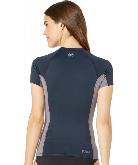 Rash Guards Women's Premium Skins Upf 50+ Short Sleeve Rash Guard - Abyss/Dusk/Abyss - C818HA6XMQ4