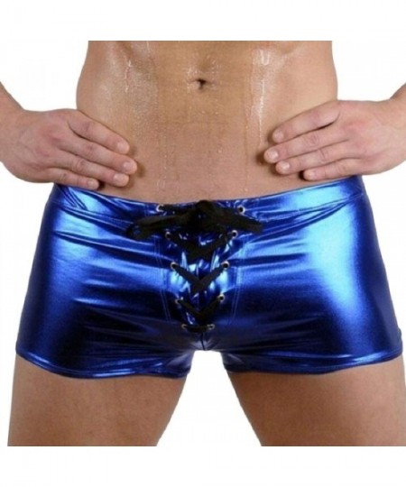 Briefs Men Underwear Club Metallic Trunks Drawstring Swimsuit Boxer Brief - Blue - CD18U2G567Q