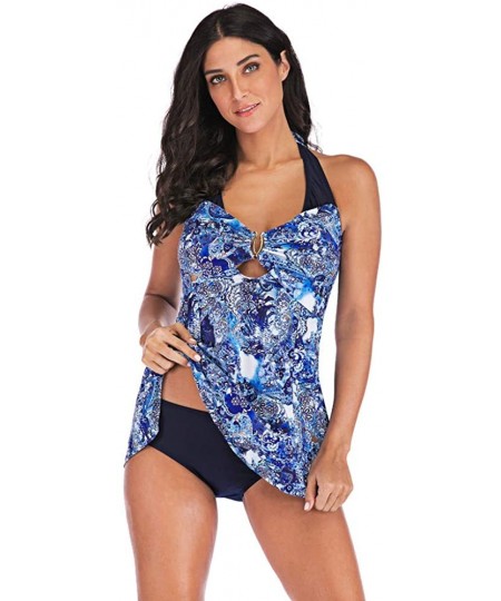 Racing Fashion Women Plus Size Print Tankini Swimjupmsuit Swimsuit S-XXXXXL - Blue-9 - CZ18ULSMLR4