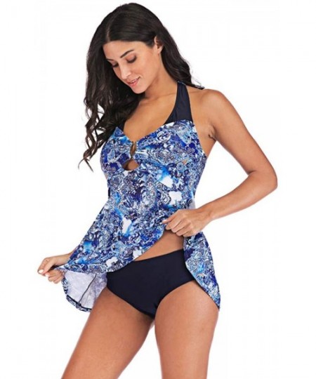 Racing Fashion Women Plus Size Print Tankini Swimjupmsuit Swimsuit S-XXXXXL - Blue-9 - CZ18ULSMLR4