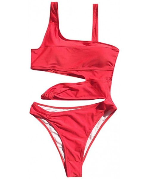 One-Pieces Swimsuits Bathing Suits Women Sexy Monokini Cut Out Bikini One Piece Padded Bandage Swimwear - Red - CZ194N57X2S