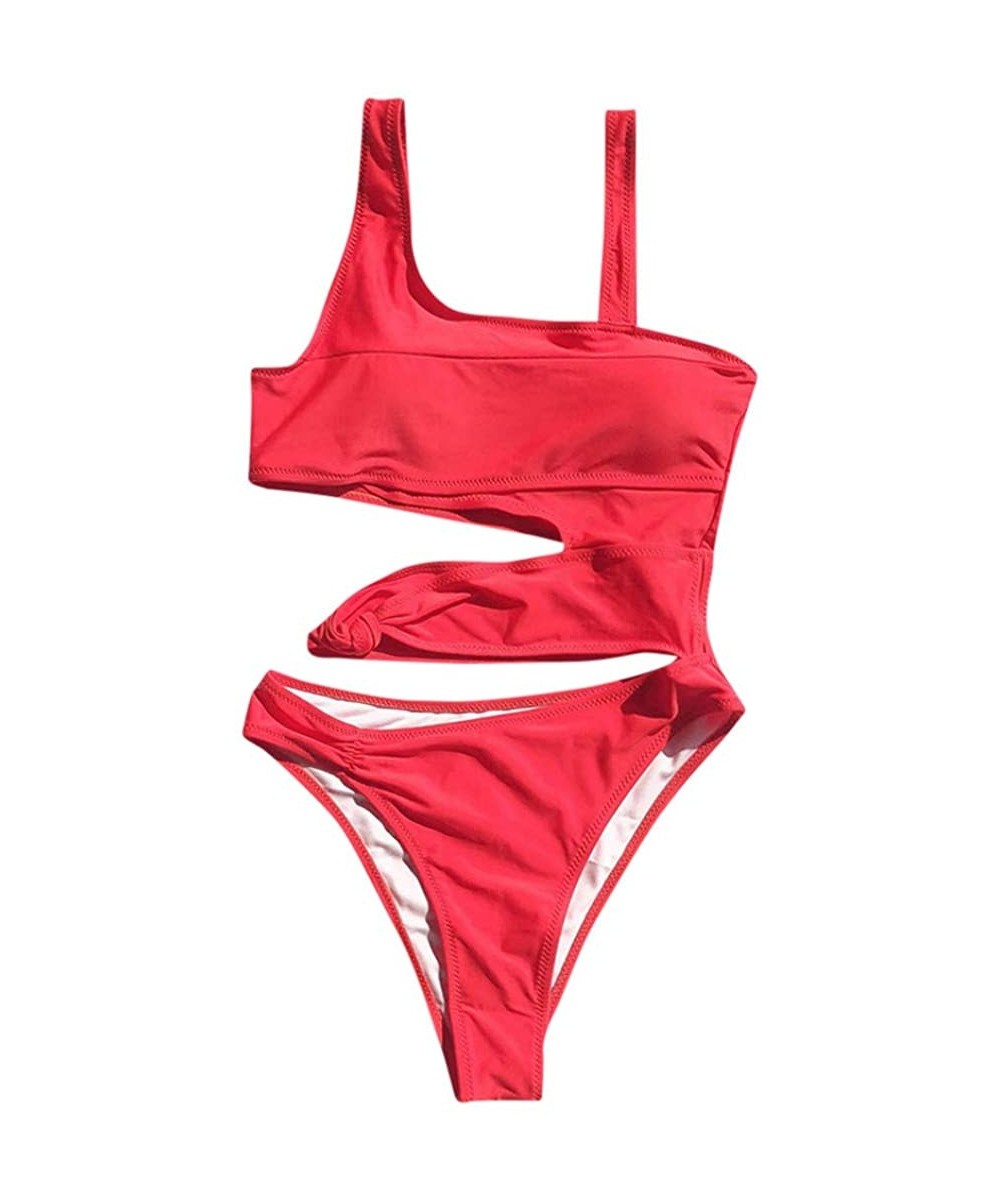 One-Pieces Swimsuits Bathing Suits Women Sexy Monokini Cut Out Bikini One Piece Padded Bandage Swimwear - Red - CZ194N57X2S