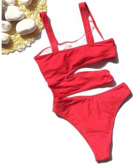 One-Pieces Swimsuits Bathing Suits Women Sexy Monokini Cut Out Bikini One Piece Padded Bandage Swimwear - Red - CZ194N57X2S