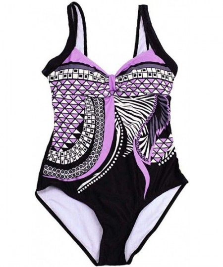 One-Pieces 2020 Floral Triangular Geometry V Neck One-Piece Backless Swimwear - Purple_99 - CT18U4CKLMY