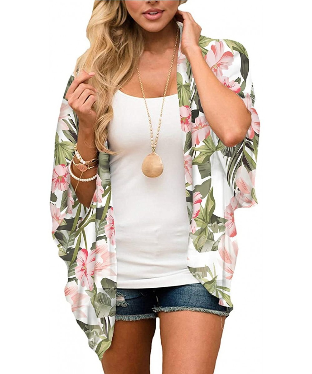 Cover-Ups Womens Beach Kimono Cardigan Chiffon Floral Print Short Cover up - F5 - CZ19DA5MTNN