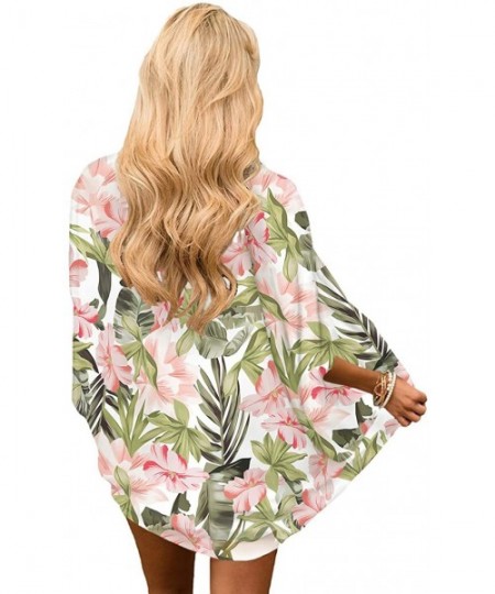 Cover-Ups Womens Beach Kimono Cardigan Chiffon Floral Print Short Cover up - F5 - CZ19DA5MTNN