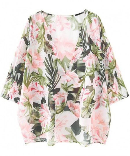 Cover-Ups Womens Beach Kimono Cardigan Chiffon Floral Print Short Cover up - F5 - CZ19DA5MTNN