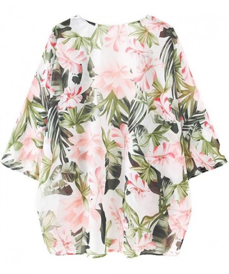 Cover-Ups Womens Beach Kimono Cardigan Chiffon Floral Print Short Cover up - F5 - CZ19DA5MTNN