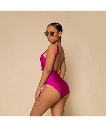 One-Pieces One Piece Swimsuit with High Cut and Low Back for Women Bathing Suits - Purple - CV18L68QWAI