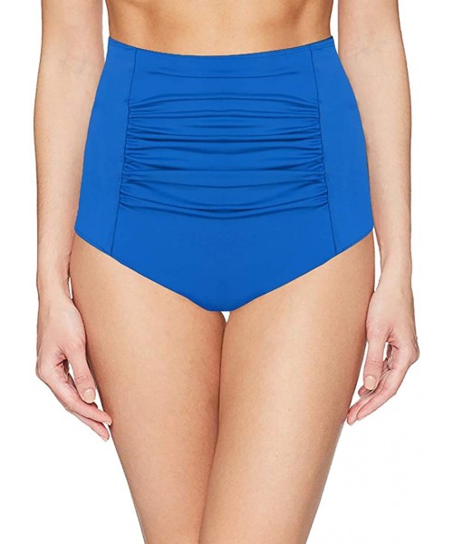 Bottoms Women's High Waist Bikini Bottom Tummy Control Ruched Plus Size Tankini Swim Bottom Brief - Blue - CD18OW5G47M