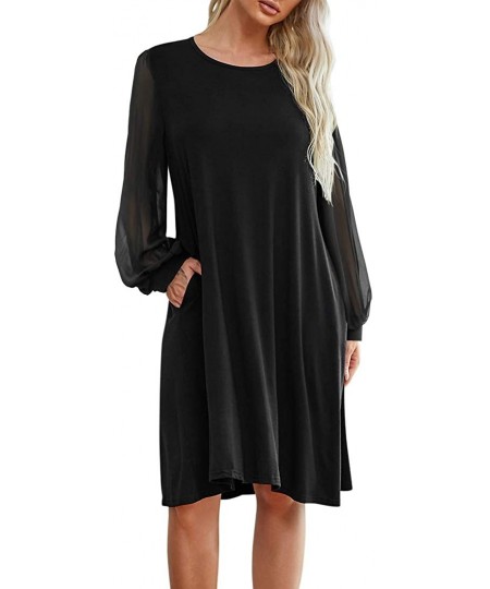 Cover-Ups Swimsuits Cover up Leoaprd Printed Lantern Chiffon Summer T Shirt Dress for Women - Black - CQ194QUL86D