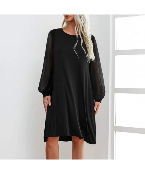 Cover-Ups Swimsuits Cover up Leoaprd Printed Lantern Chiffon Summer T Shirt Dress for Women - Black - CQ194QUL86D