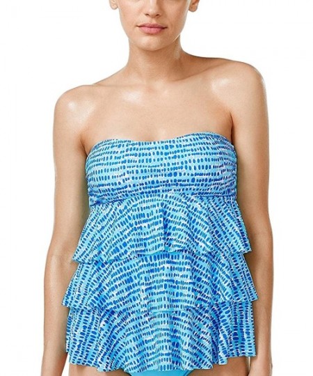 Tankinis Women's Printed Strapless Ruffled Tankini Top - Aqua - C01806ZM46W