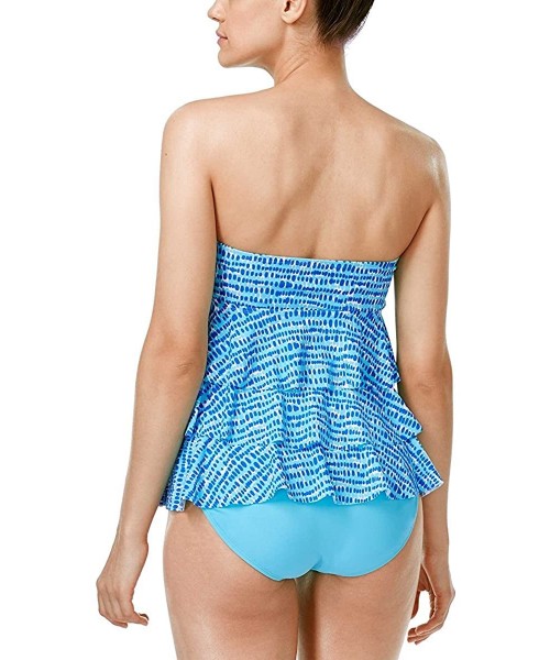 Tankinis Women's Printed Strapless Ruffled Tankini Top - Aqua - C01806ZM46W