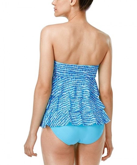 Tankinis Women's Printed Strapless Ruffled Tankini Top - Aqua - C01806ZM46W