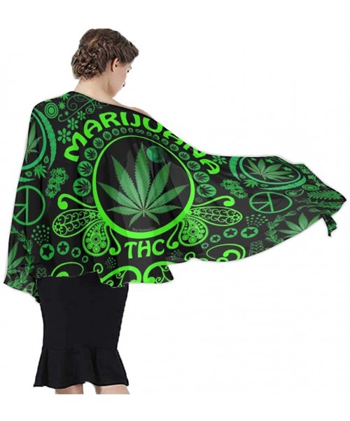 Cover-Ups Women Girls Fashion Chiffon Beach Bikini Cover Up Sunscreen Wrap Scarves - Green Marijuana Leaf Flag Weed - CS190HK...