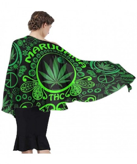 Cover-Ups Women Girls Fashion Chiffon Beach Bikini Cover Up Sunscreen Wrap Scarves - Green Marijuana Leaf Flag Weed - CS190HK...