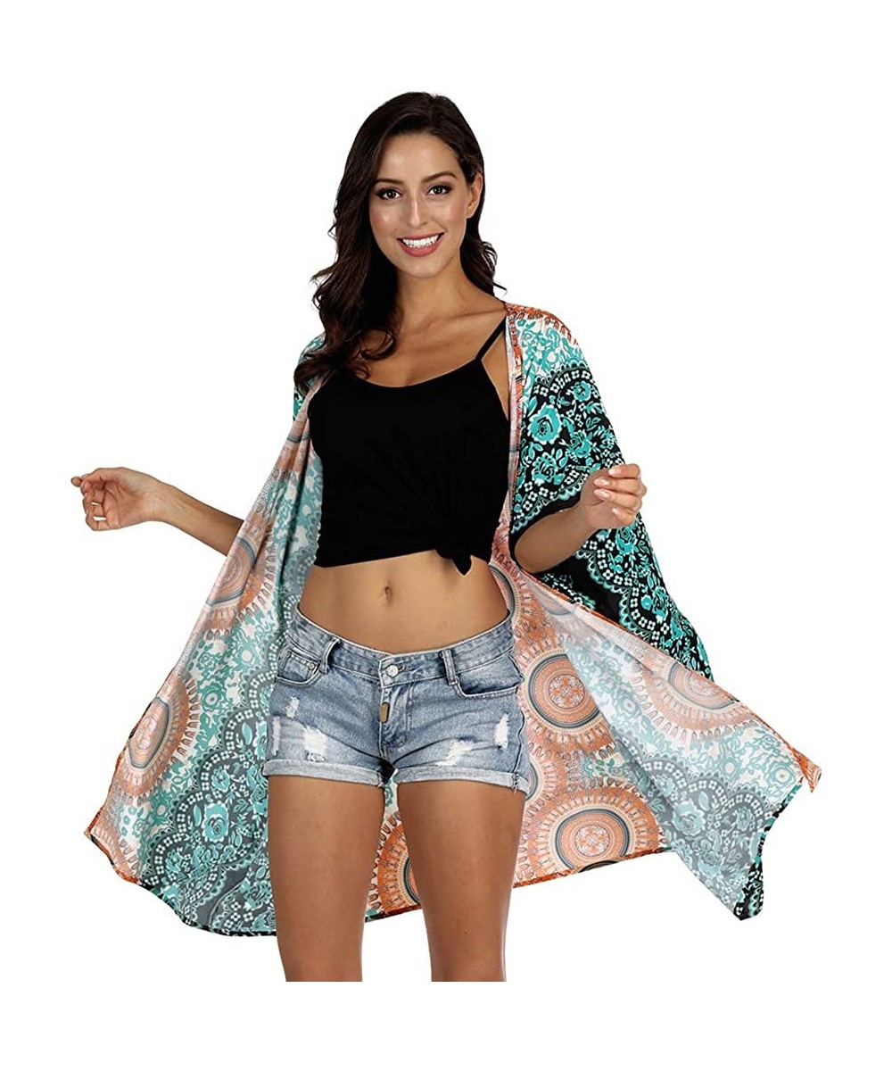 Cover-Ups Bathing Suit Cover Up for Women Printed Swimwear Casual Shawl - Green - C9199AHLQR7