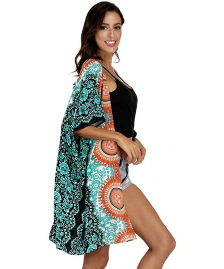 Cover-Ups Bathing Suit Cover Up for Women Printed Swimwear Casual Shawl - Green - C9199AHLQR7