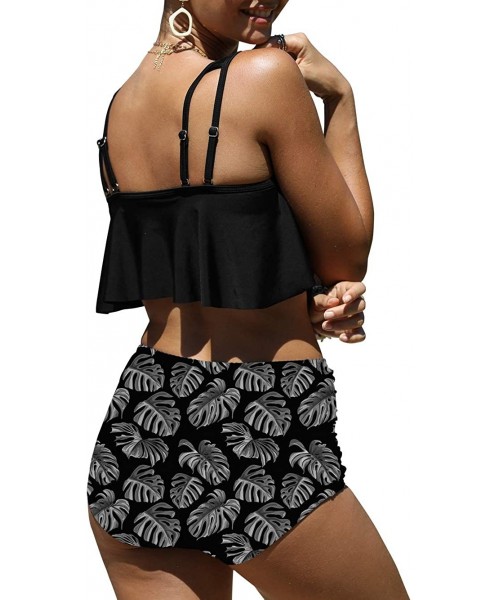 Sets Women Two Pieces Bathing Suits Ruffled Racerback High Waisted Bikini Set - Print-636298 - CC196WZR2DN