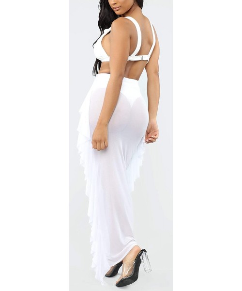 Cover-Ups Women Sexy See-Through Maxi Swimsuit Skirt Sheer Chiffon Skinny Sarong Bikini Cover up - White Ruffle - CT19GZDHLHG