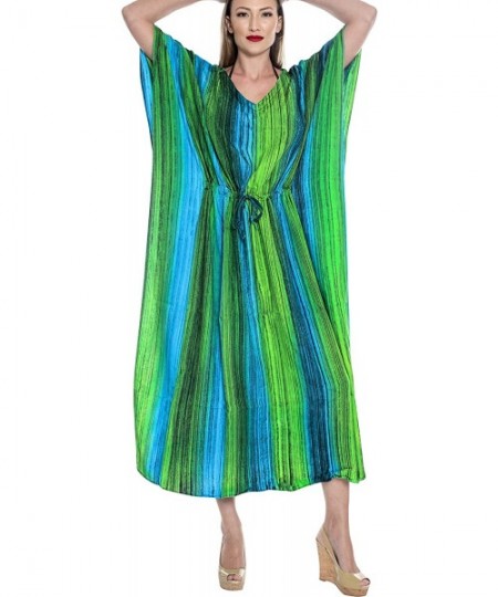 Cover-Ups Women's Loose Caftan Swimsuit Cover Up Beach Casual Dress Hand Tie Dye - Green_l262 - CM129WXD21B