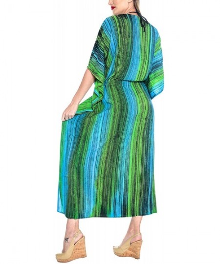 Cover-Ups Women's Loose Caftan Swimsuit Cover Up Beach Casual Dress Hand Tie Dye - Green_l262 - CM129WXD21B