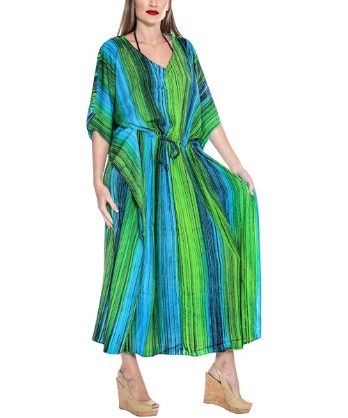 Cover-Ups Women's Loose Caftan Swimsuit Cover Up Beach Casual Dress Hand Tie Dye - Green_l262 - CM129WXD21B