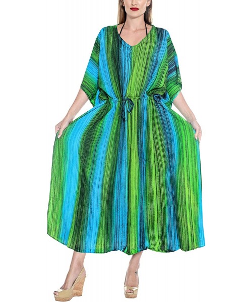 Cover-Ups Women's Loose Caftan Swimsuit Cover Up Beach Casual Dress Hand Tie Dye - Green_l262 - CM129WXD21B