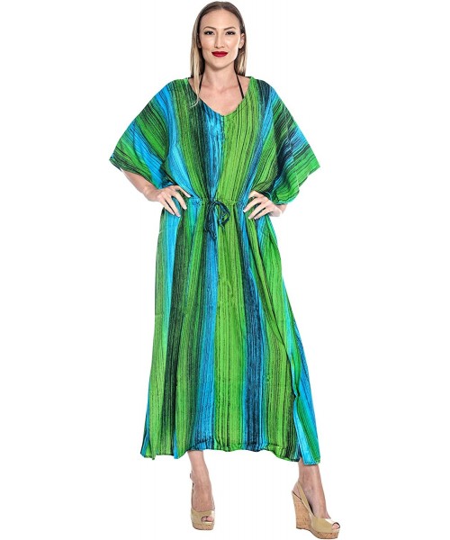 Cover-Ups Women's Loose Caftan Swimsuit Cover Up Beach Casual Dress Hand Tie Dye - Green_l262 - CM129WXD21B