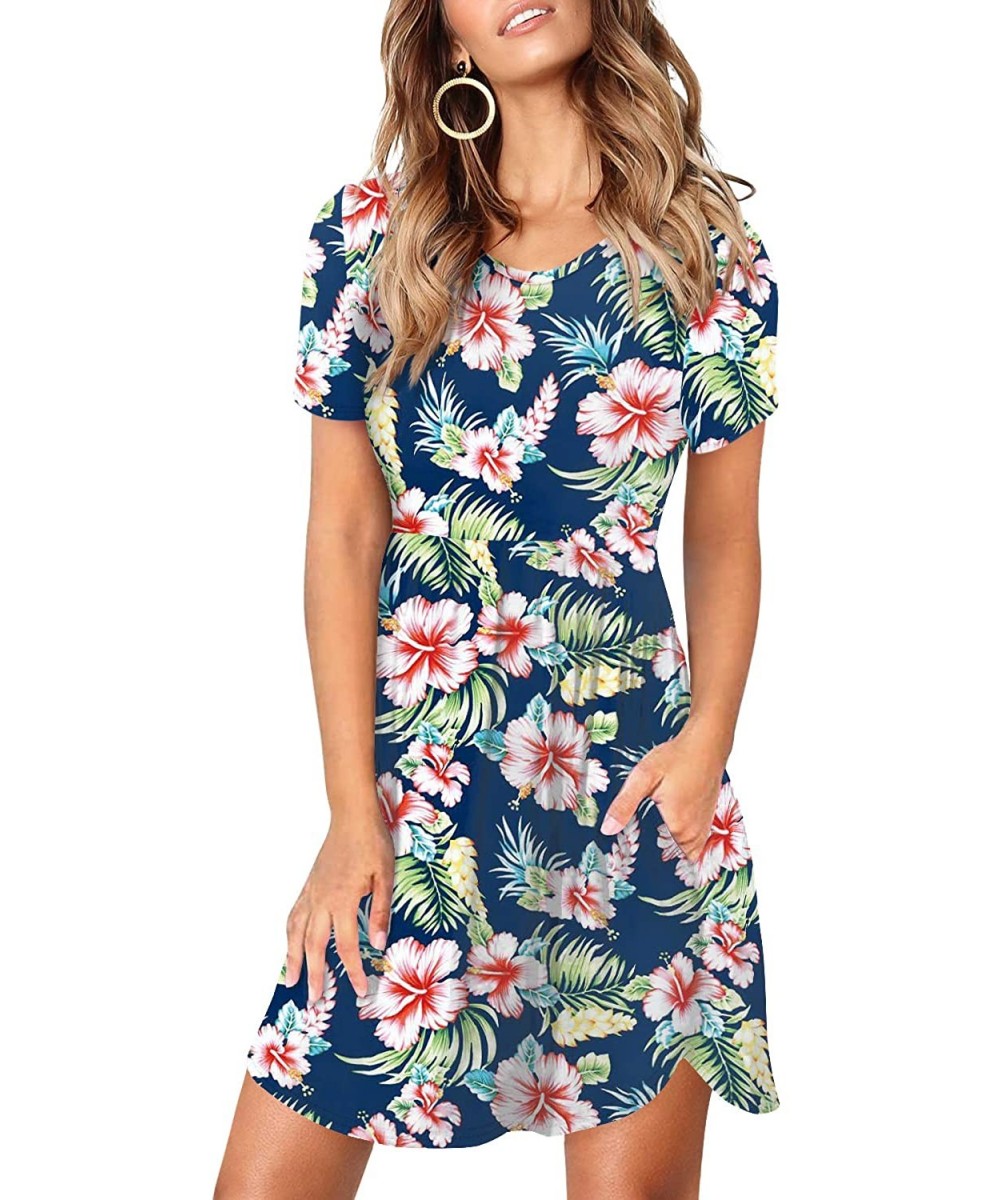 Cover-Ups Womens Dresses Summer Casual Loose Swing Sundress with Pockets - D Green Leaf - CF190L5G7MD