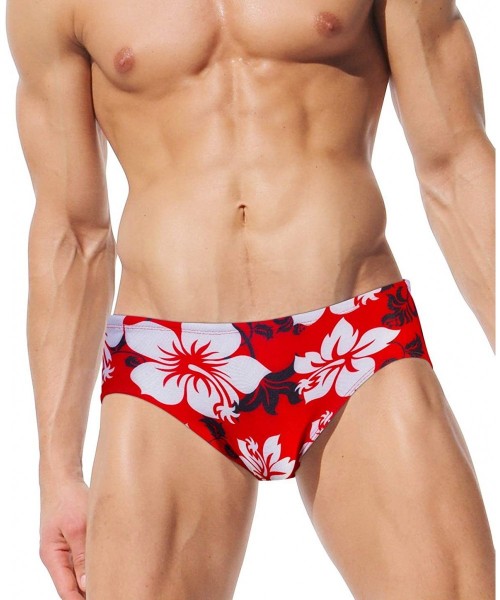 Briefs Mens Swim Briefs Sexy Bikini Swimwear Camo Low Rise Beach Swimsuit Sun Bathing Bathsuits - Y Red Black - C5199URSHNY