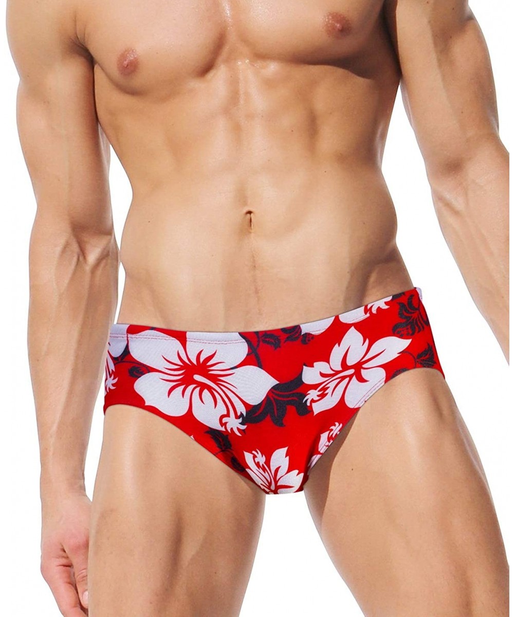 Briefs Mens Swim Briefs Sexy Bikini Swimwear Camo Low Rise Beach Swimsuit Sun Bathing Bathsuits - Y Red Black - C5199URSHNY