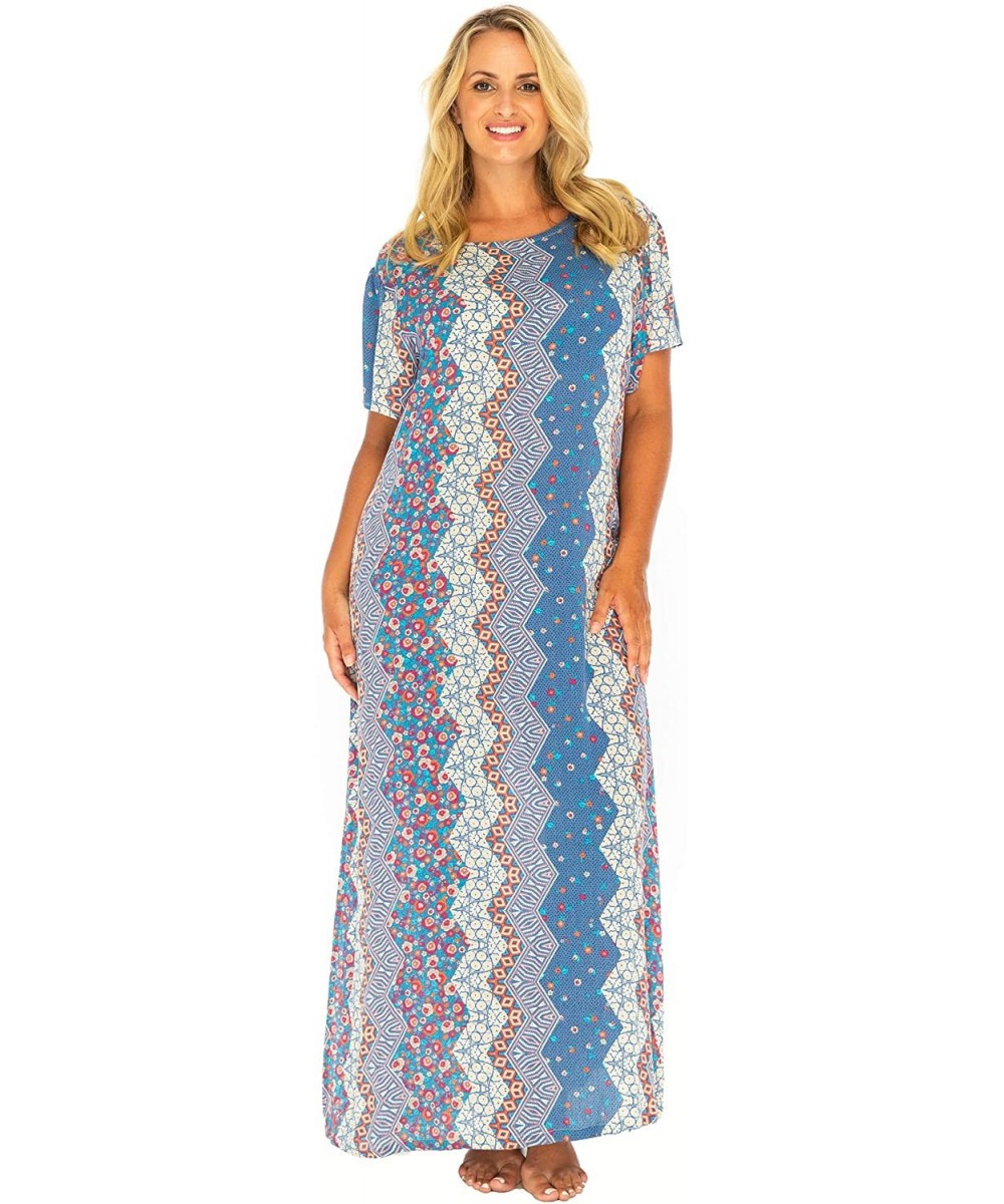 Cover-Ups Womens Beach Kaftan Plus Size Summer Maxi Dress Swimsuit Bathing Suit Cover Up Long Blue Boho Caftan Rayon - Blue -...