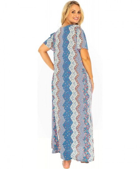 Cover-Ups Womens Beach Kaftan Plus Size Summer Maxi Dress Swimsuit Bathing Suit Cover Up Long Blue Boho Caftan Rayon - Blue -...