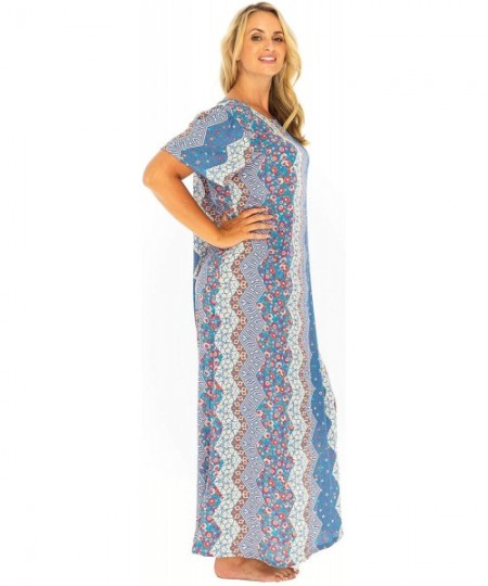 Cover-Ups Womens Beach Kaftan Plus Size Summer Maxi Dress Swimsuit Bathing Suit Cover Up Long Blue Boho Caftan Rayon - Blue -...