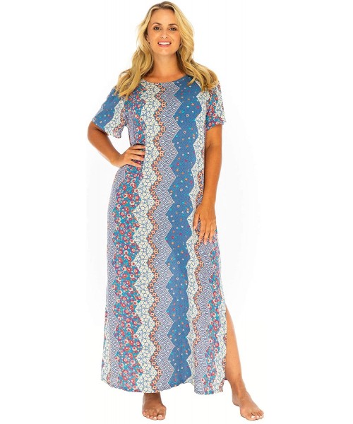 Cover-Ups Womens Beach Kaftan Plus Size Summer Maxi Dress Swimsuit Bathing Suit Cover Up Long Blue Boho Caftan Rayon - Blue -...