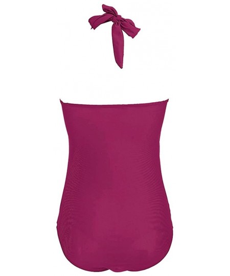 One-Pieces Womens Halter Neck One Piece Padded Tankini Swimsuit Monokini Swimwear Swimdress FBA - Fuchsia - CP182M05UC3