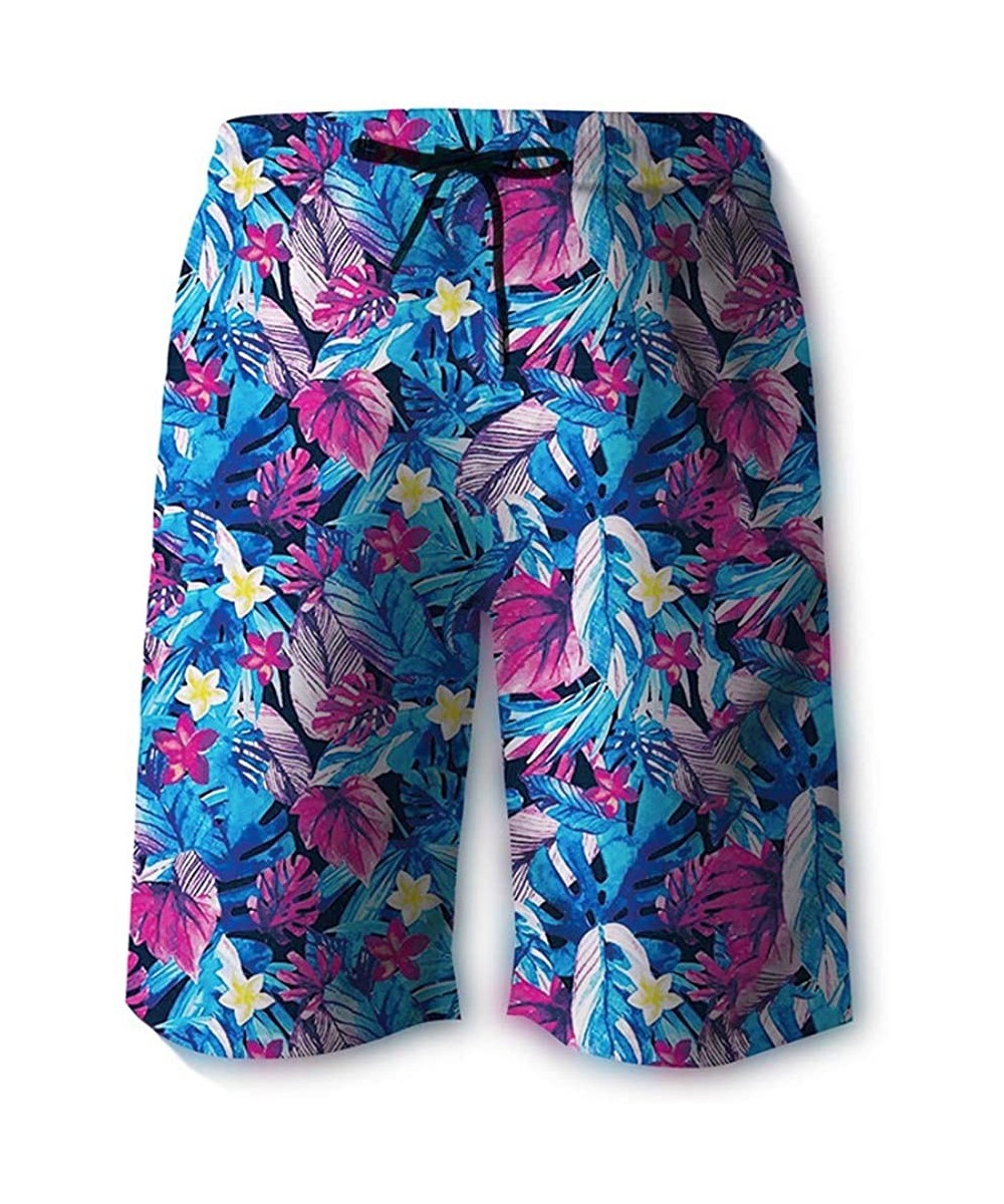 Board Shorts 2019 Men's Beach Shorts Quick-Dry 3D Printed Tracksuit Pants - Blue Tropical Floral - C718Y945TTG