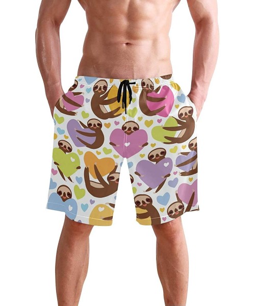 Board Shorts Mens Swim Trunks Tropical Fruit Pineapple Beach Board Shorts - Sloth Holding Heart - C518NX7WRUG