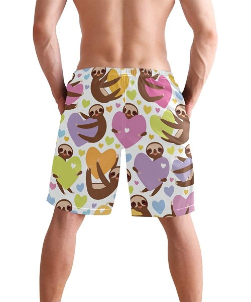 Board Shorts Mens Swim Trunks Tropical Fruit Pineapple Beach Board Shorts - Sloth Holding Heart - C518NX7WRUG