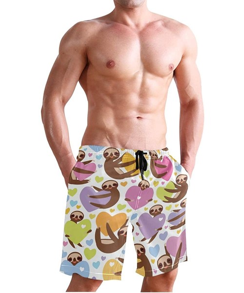 Board Shorts Mens Swim Trunks Tropical Fruit Pineapple Beach Board Shorts - Sloth Holding Heart - C518NX7WRUG