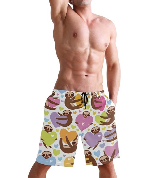 Board Shorts Mens Swim Trunks Tropical Fruit Pineapple Beach Board Shorts - Sloth Holding Heart - C518NX7WRUG