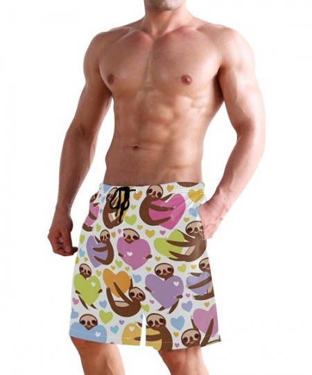 Board Shorts Mens Swim Trunks Tropical Fruit Pineapple Beach Board Shorts - Sloth Holding Heart - C518NX7WRUG