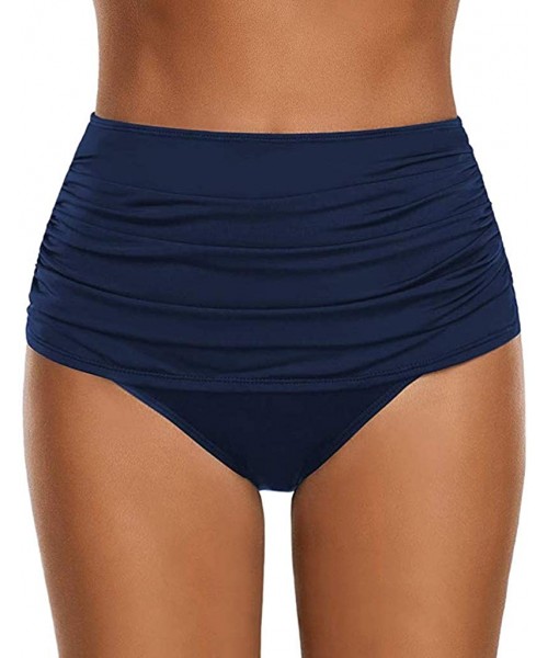 Tankinis Womens High Waisted Bikini Bottom Ruched Tankini Shirred Swim Shorts Tummy Control Swim Ruched Swimsuit Briefs Navy ...