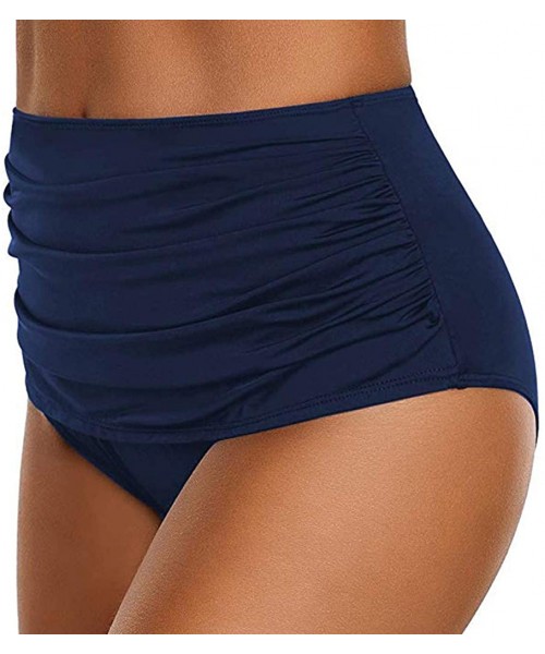 Tankinis Womens High Waisted Bikini Bottom Ruched Tankini Shirred Swim Shorts Tummy Control Swim Ruched Swimsuit Briefs Navy ...