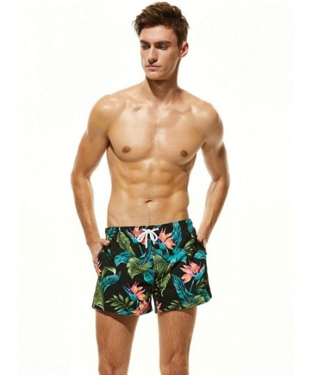 Trunks Men's Swim Trunks Quick Dry 3D Printed Beach Shorts with Pockets - 81303 Black - CS18U2RSEMH