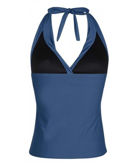 Tankinis Women's Plunging V Neck Halter Swim Tops Shirred Tankini Top - New Version Aquamarine Blue - CZ18T700CTX